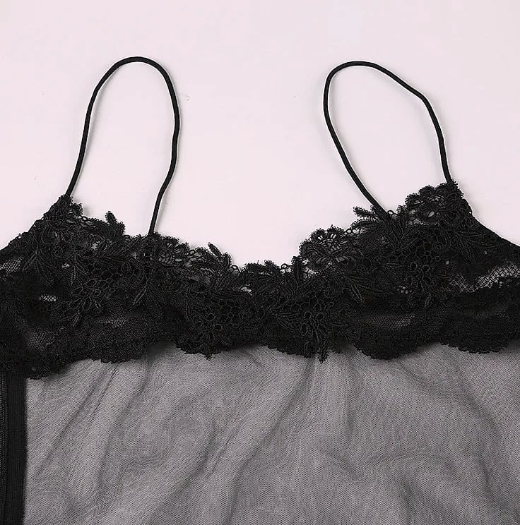 Grosfairy Lace Mini Dress with Spaghetti Straps and Flower — side view