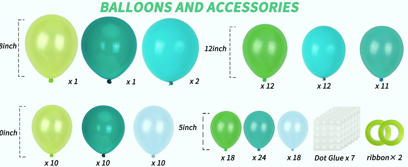 Rubfac White Latex Balloons 129pc Garland Arch Kit — size comparison