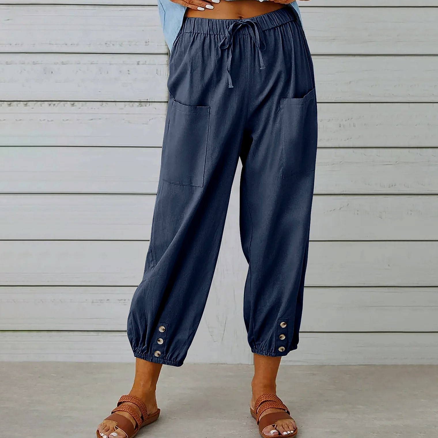 INSTYLISH Women's Cotton Linen Wide Leg Pants — assembled view