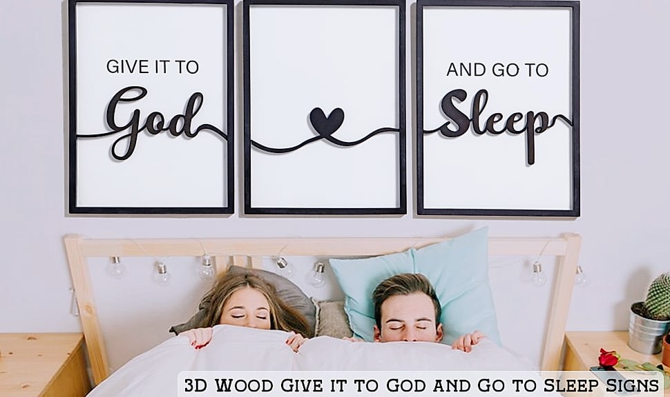 KIOSSUT 3D Wood Give it to God and Go to Sleep Wall Sign Set — package contents