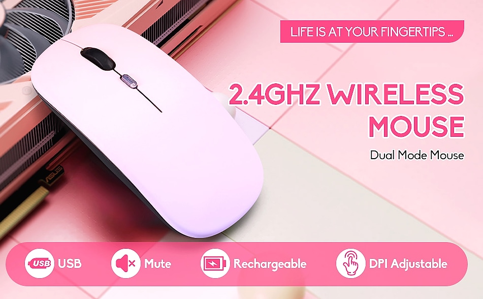 Guiheng Wireless Bluetooth Mouse, Dual Mode Rechargeable — side view