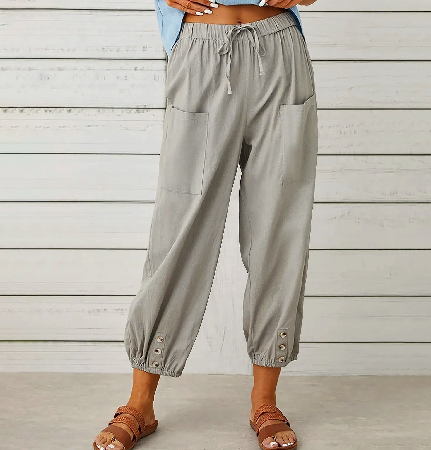 INSTYLISH Women's Cotton Linen Wide Leg Pants — side view