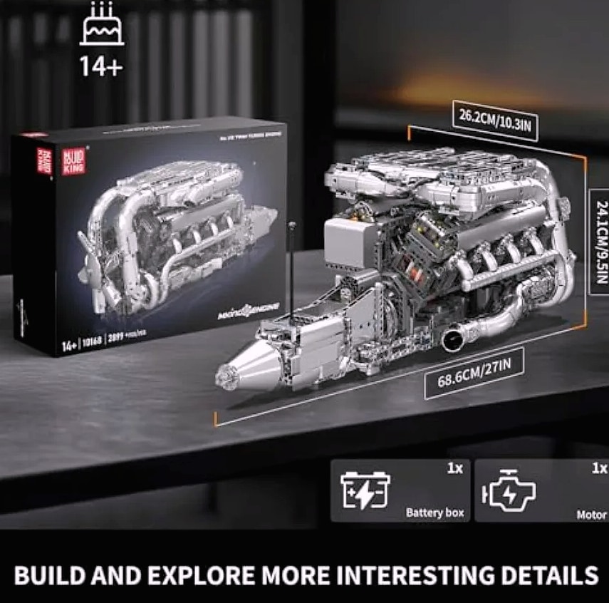Mould King V8 Twin-Turbo Engine Model Kit 2899 Pieces — feature highlights