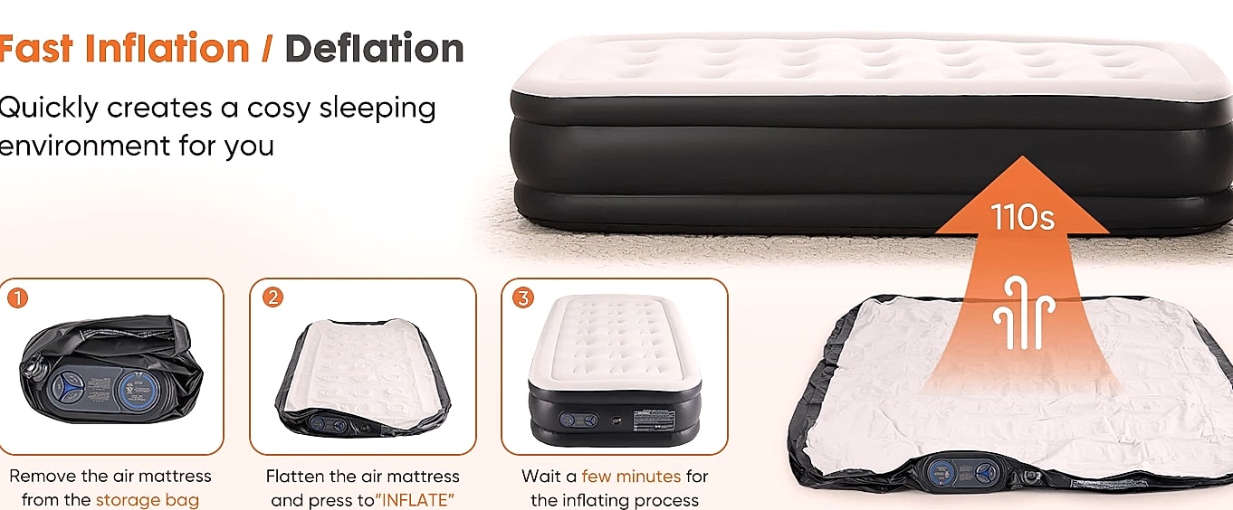 JHK Queen Twin Size Air Mattress Double Height 660 lbs — close-up details