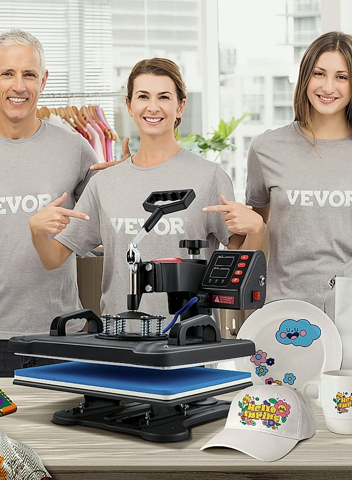 SucceBuy 5-in-1 Heat Press Machine 12x15in Clamshell — assembled view