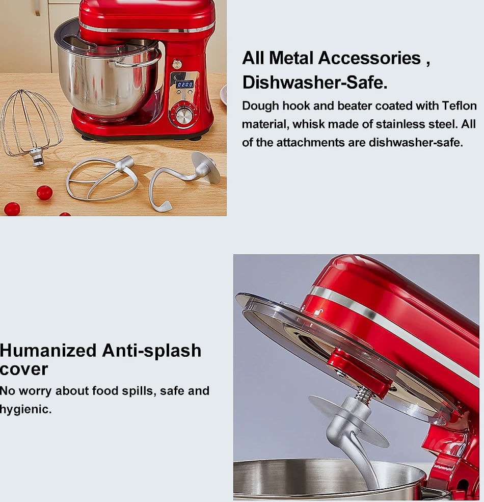 Biolomix 6L Stand Mixer, 1200W DC Motor, 6-Speed Dough — size comparison
