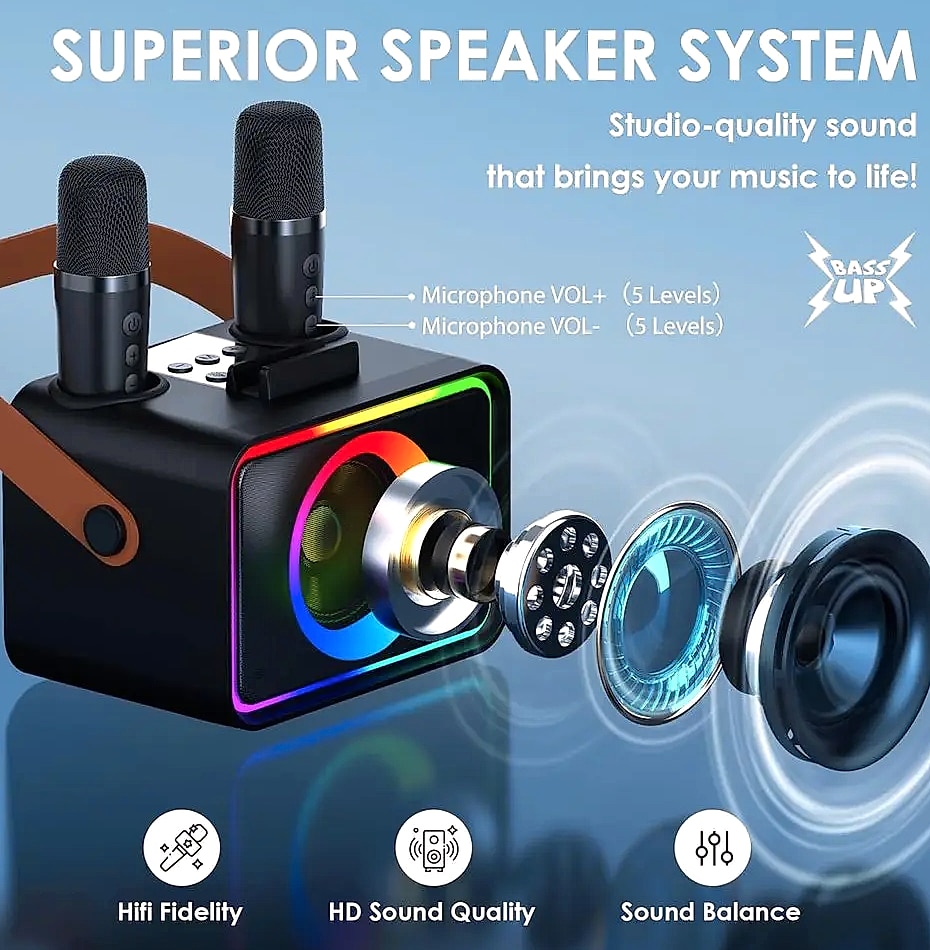 Portable Bluetooth Karaoke Speaker with 2 Wireless — assembled view