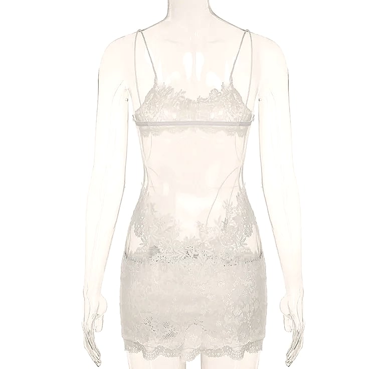 Grosfairy Lace Mini Dress with Spaghetti Straps and Flower — interior detail