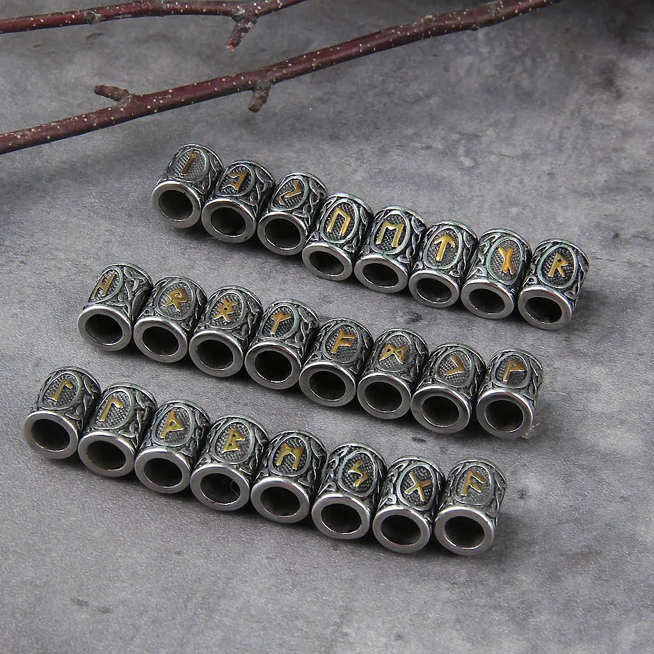 Vikings Jewelry Stainless Steel 24pc Rune Beads Charms — side view