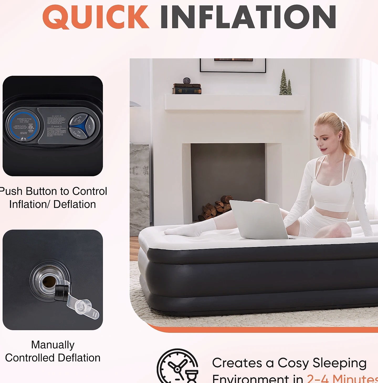 JHK Queen Twin Size Air Mattress Double Height 660 lbs — assembled view