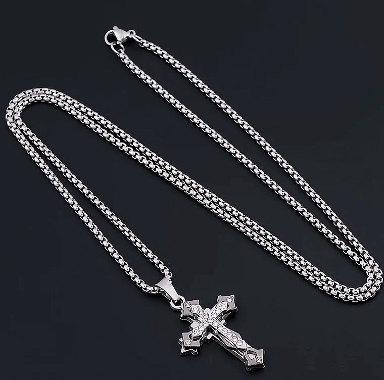 Dress-Up Vintage Cross Pendant Necklace Men Gothic Style — side view
