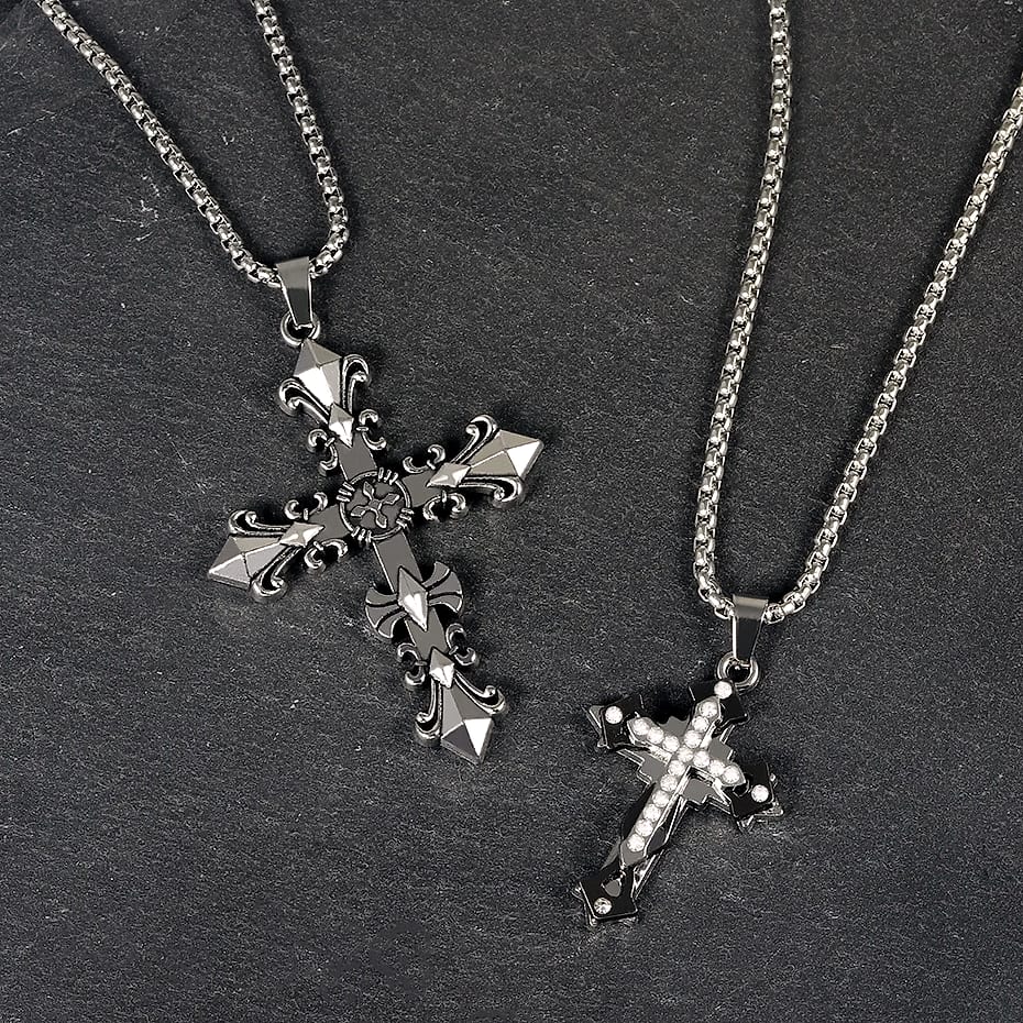 Dress-Up Vintage Cross Pendant Necklace Men Gothic Style — close-up details