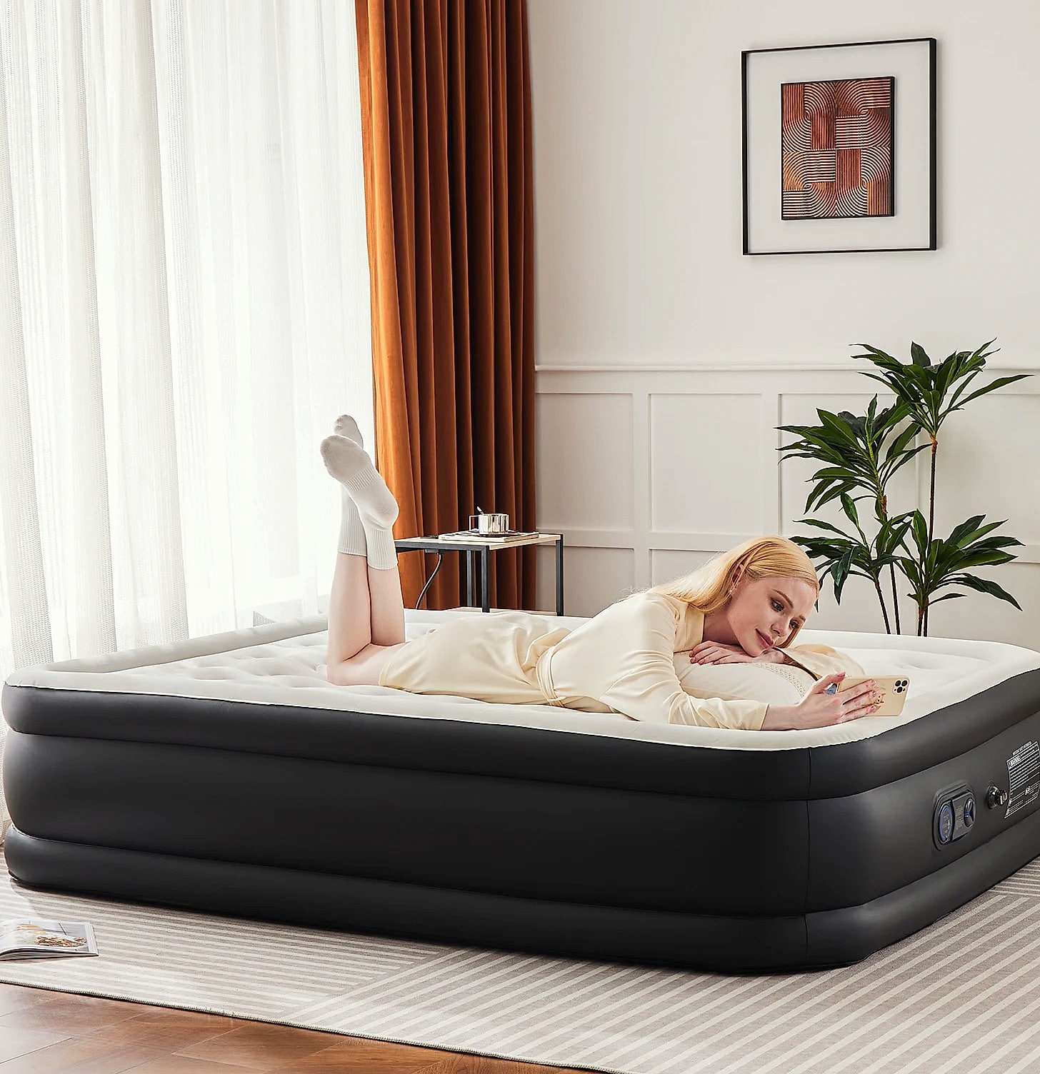 JHK Queen Twin Size Air Mattress Double Height 660 lbs — side view