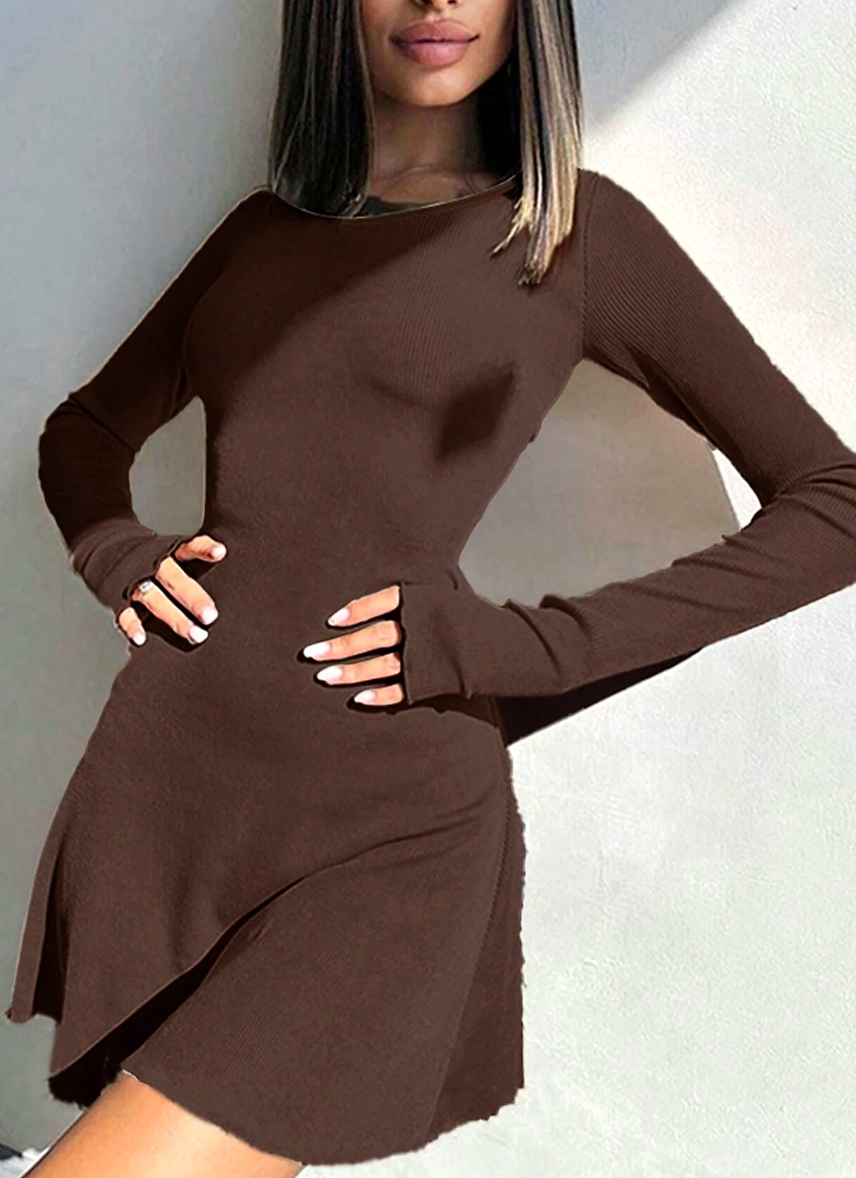 Women's Long Sleeve Bodycon Mini Dress — close-up details