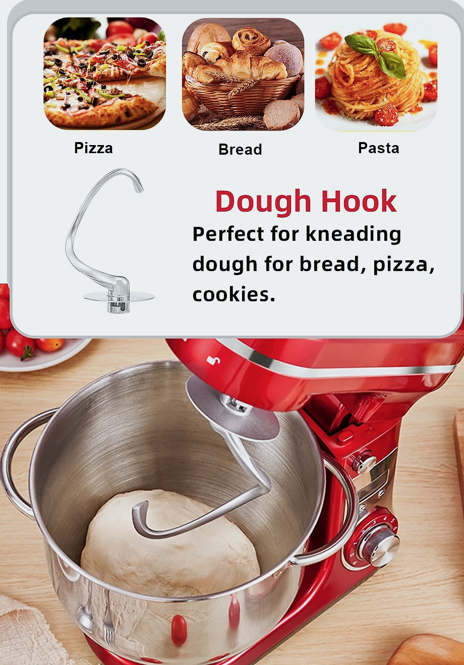 Biolomix 6L Stand Mixer, 1200W DC Motor, 6-Speed Dough — feature highlights