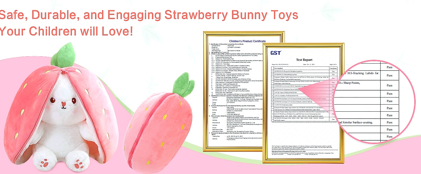 MIAODAM Reversible Strawberry Bunny Plush Toy, 7 inch — package contents