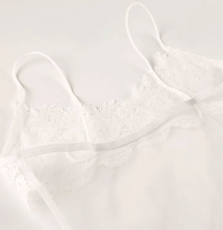 Grosfairy Lace Mini Dress with Spaghetti Straps and Flower — assembled view
