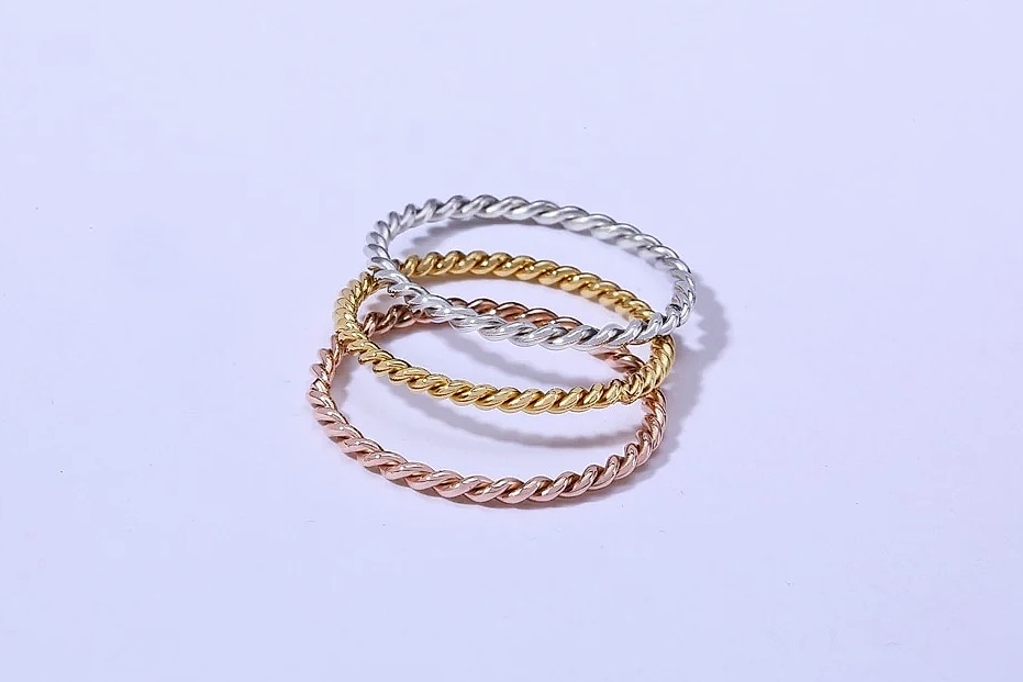 Myfresty Twisted Rope Slim Ring for Women, Stainless Steel — side view