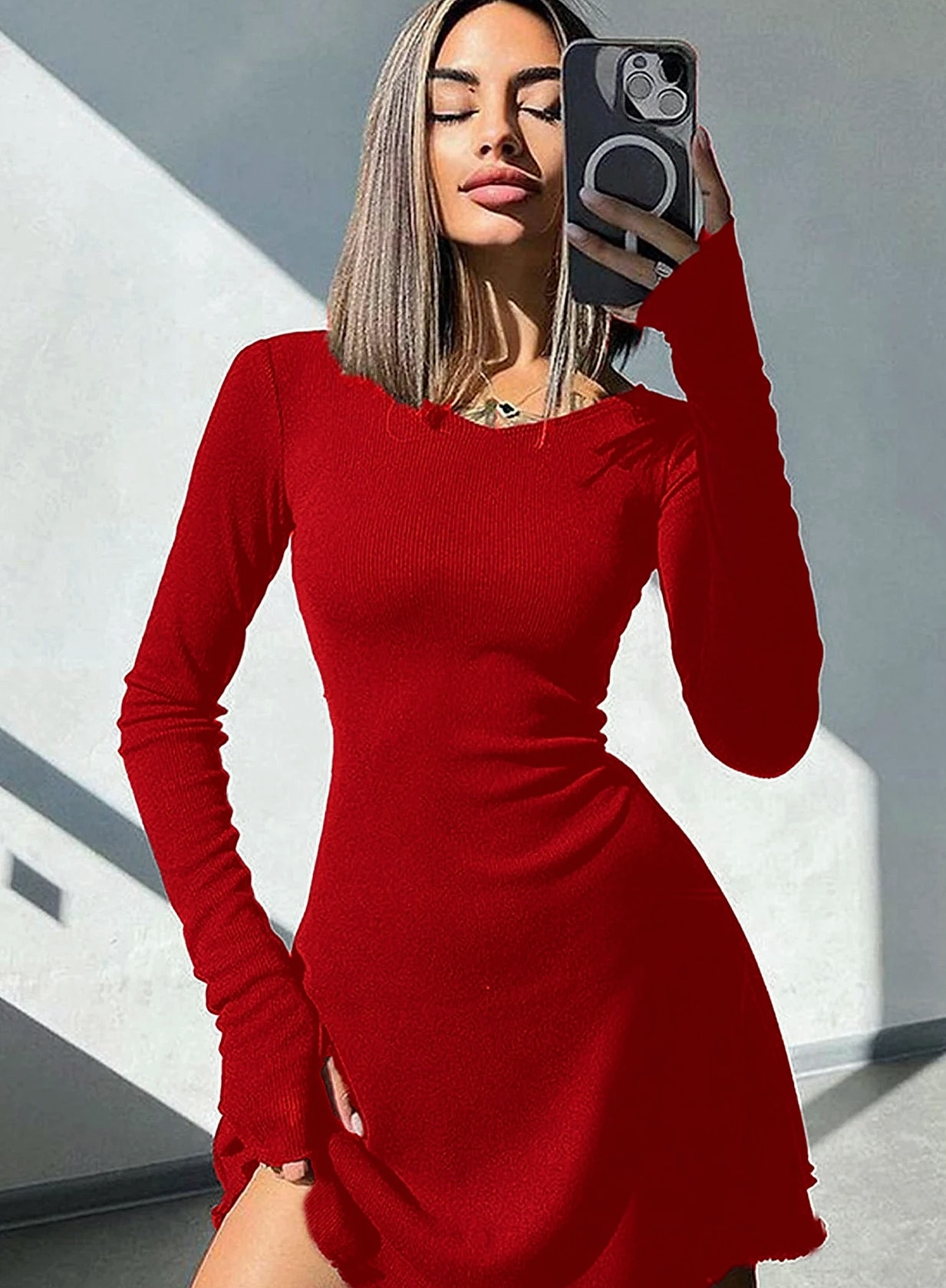 Women's Long Sleeve Bodycon Mini Dress — parts overview