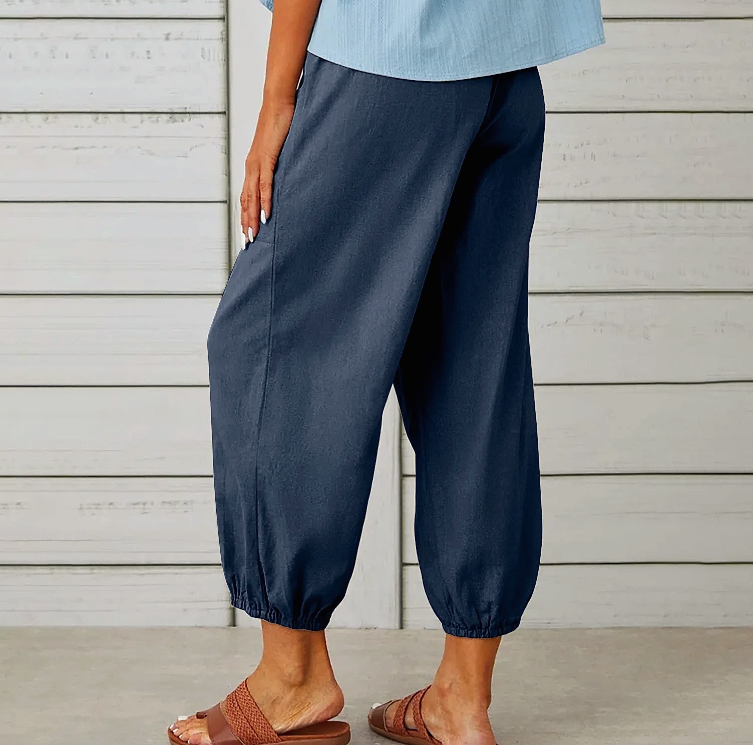 INSTYLISH Women's Cotton Linen Wide Leg Pants — scale reference