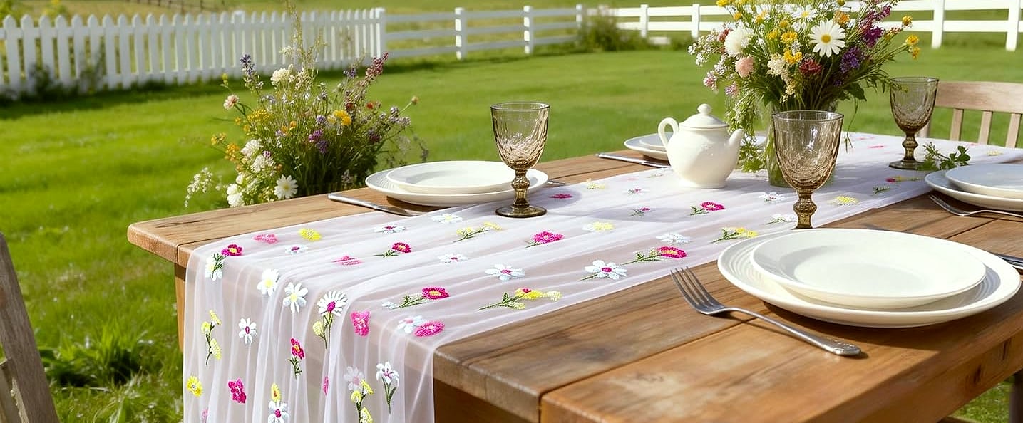 Socomi Pink Cheesecloth Table Runner 120 inch Farmhouse — parts overview