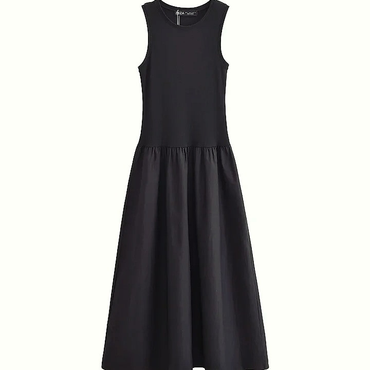 HXAO Women's Sleeveless Long Dress Black Khaki — parts overview