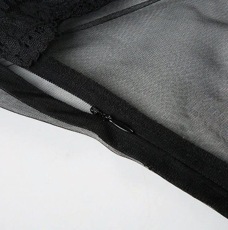 Grosfairy Lace Mini Dress with Spaghetti Straps and Flower — close-up details