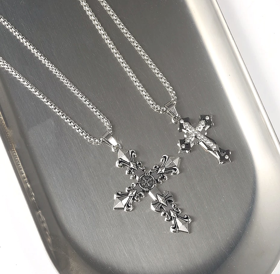 Dress-Up Vintage Cross Pendant Necklace Men Gothic Style — scale reference