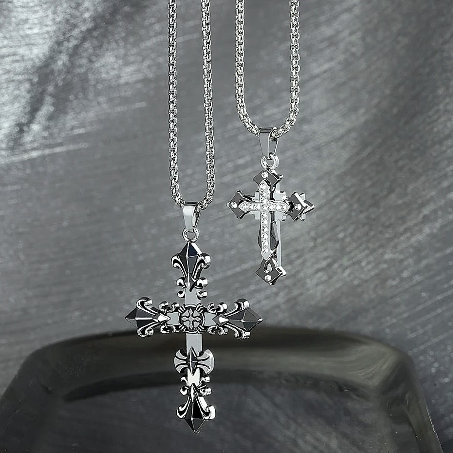 Dress-Up Vintage Cross Pendant Necklace Men Gothic Style — assembled view