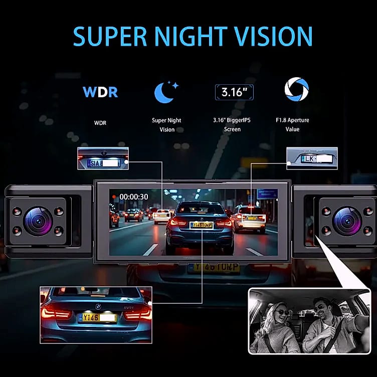 Kolvt 4 Channel 1080P Dash Cam with Front Rear Side Cameras — scale reference