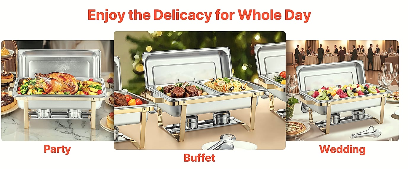SucceBuy 8 Qt Chafing Dish Set, Stainless Steel Buffet — parts overview