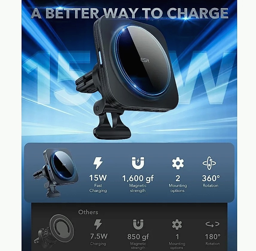 ESR 15W Magnetic Wireless Car Charger with MagSafe Air Vent — assembled view