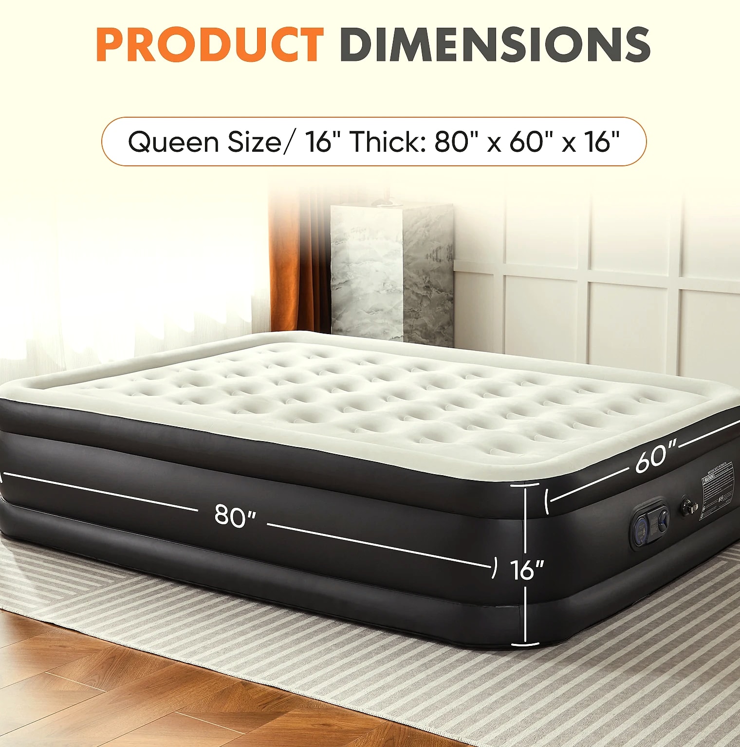 JHK Queen Twin Size Air Mattress Double Height 660 lbs — size comparison