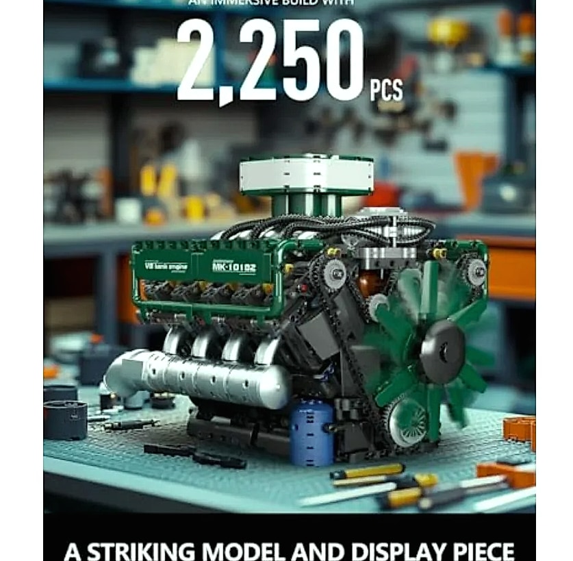 Mould King 10182 V8 Engine Building Blocks with Motor — assembled view