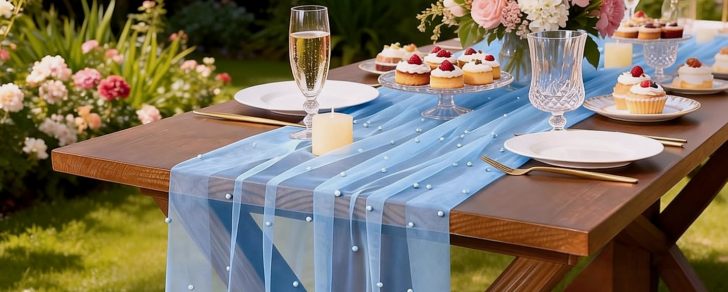 Socomi Pink Cheesecloth Table Runner 120 inch Farmhouse — scale reference