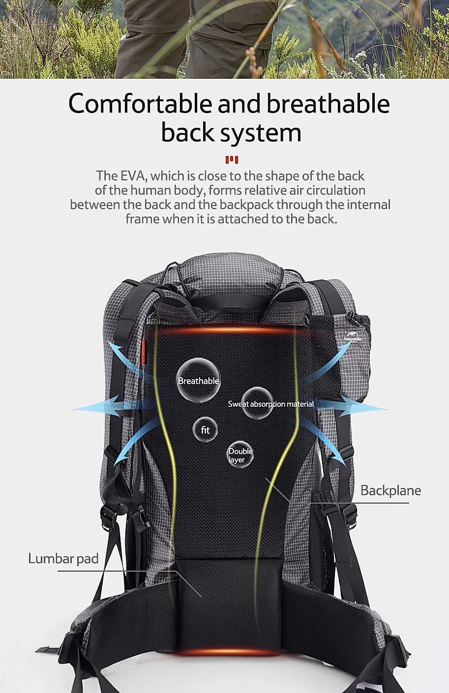 Naturehike 60+5L Mountain Backpack Hiking Travel Bag — assembled view