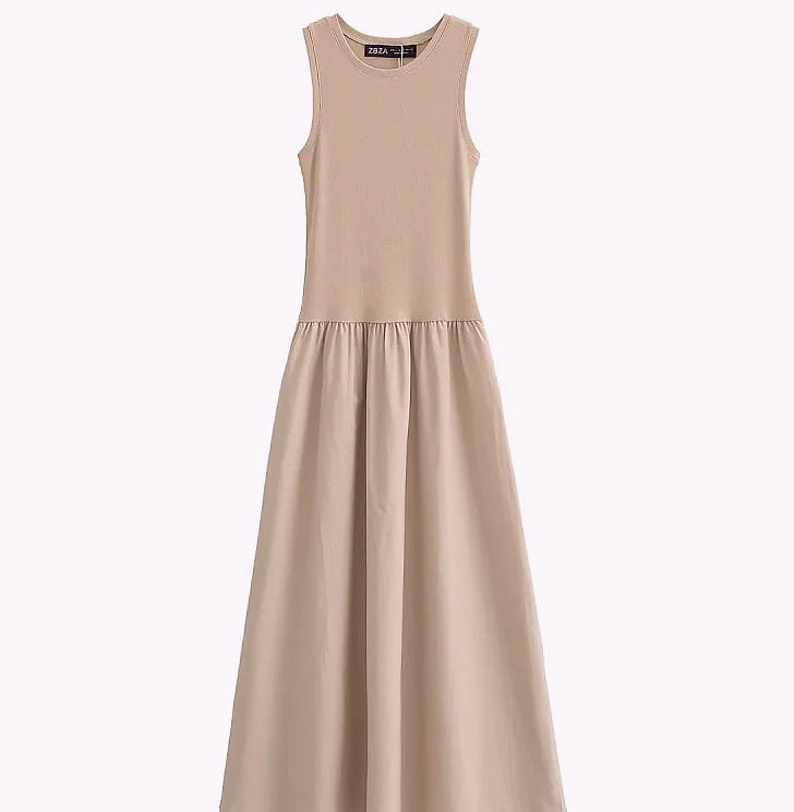 HXAO Women's Sleeveless Long Dress Black Khaki — side view