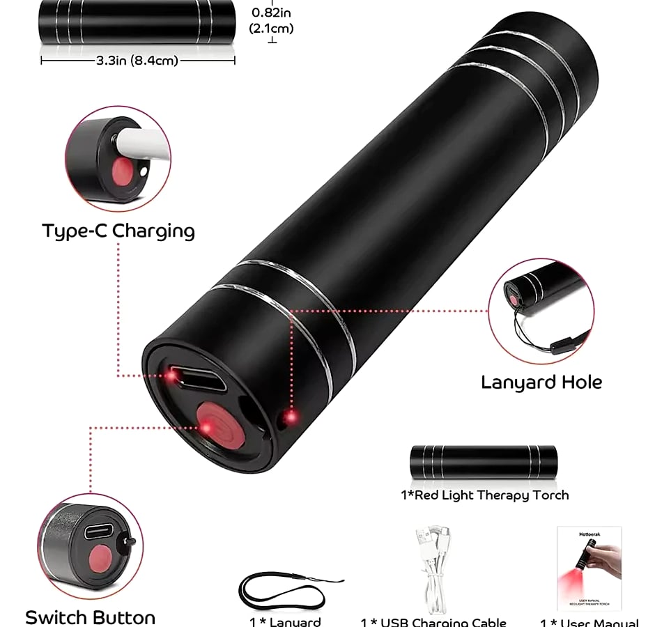 Vilnason Red Blue Light LED Therapy Flashlight — close-up details