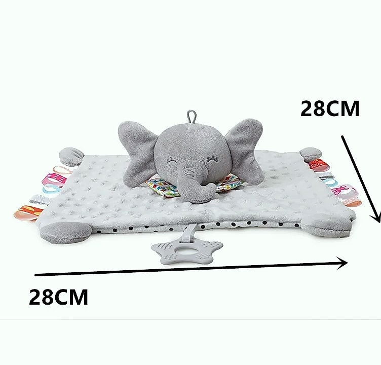 Datgo Elephant Baby Comforter Blanket with Rattle Toy — size comparison