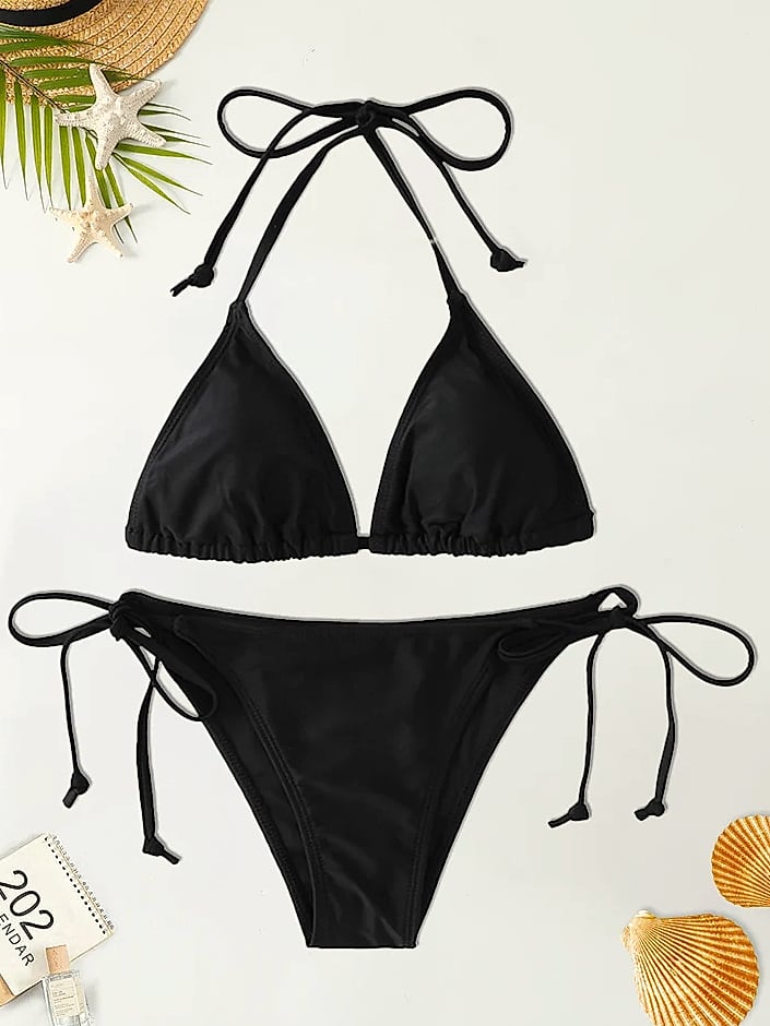 2-Piece Triangle Bikini Swimsuit Set with String Detail — assembled view