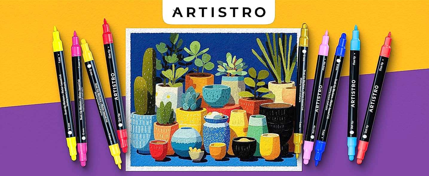 ARTISTRO 36 Dual-Tip Acrylic Paint Markers for Art and — feature highlights