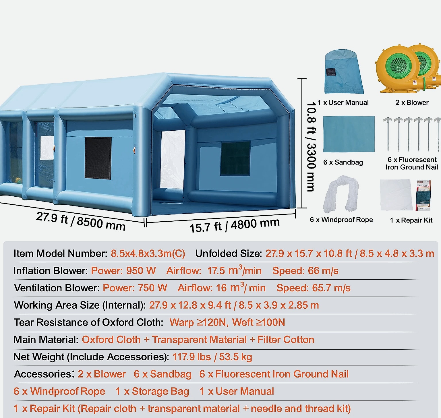 SucceBuy Inflatable Paint Booth with Blowers and Air Filter — close-up details