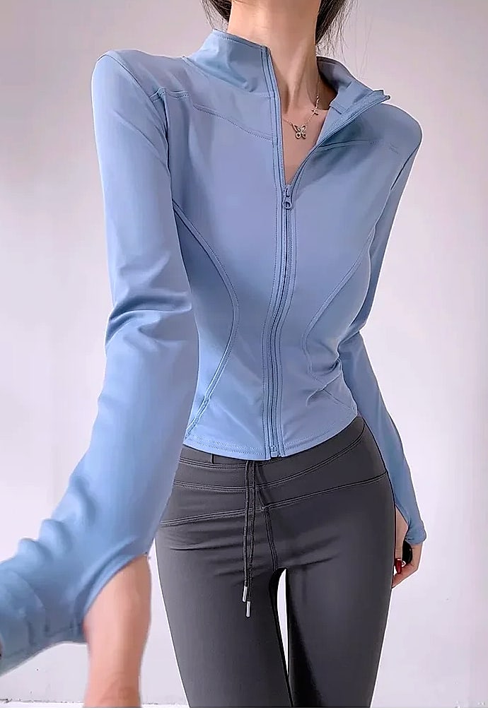 Women's Quick Dry Yoga Jacket Long Sleeve Zip Running Top — size comparison