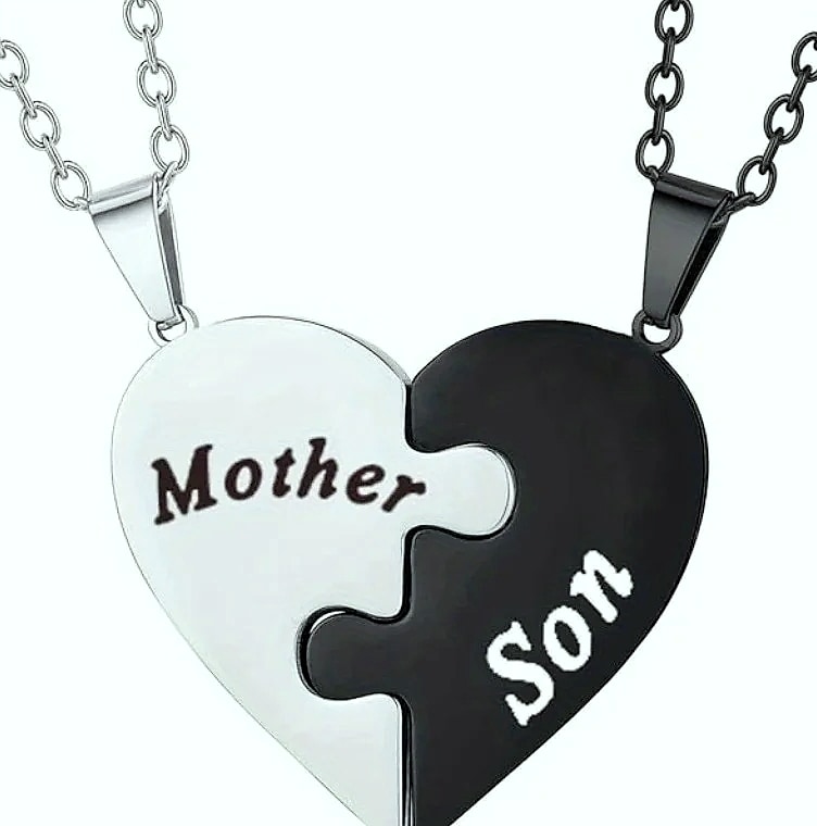 AEHOME Mother and Son Matching Heart Pendant Necklace Set — package contents