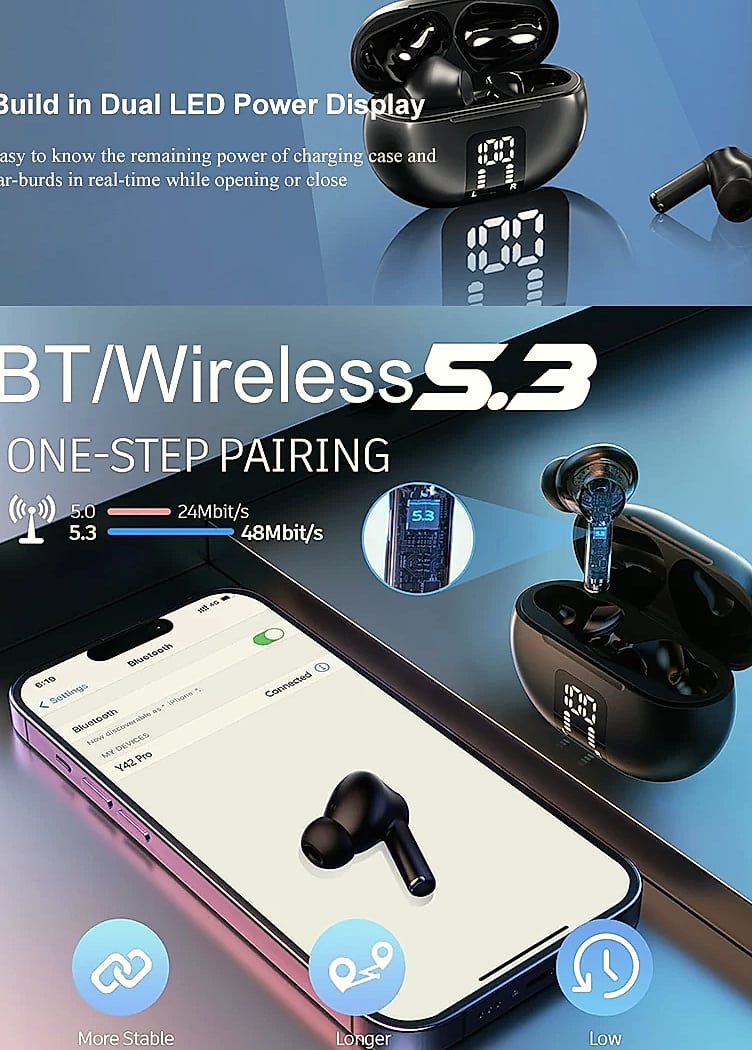 UYUXIO Bluetooth 5.3 Wireless Earbuds with 60H Playback — assembled view