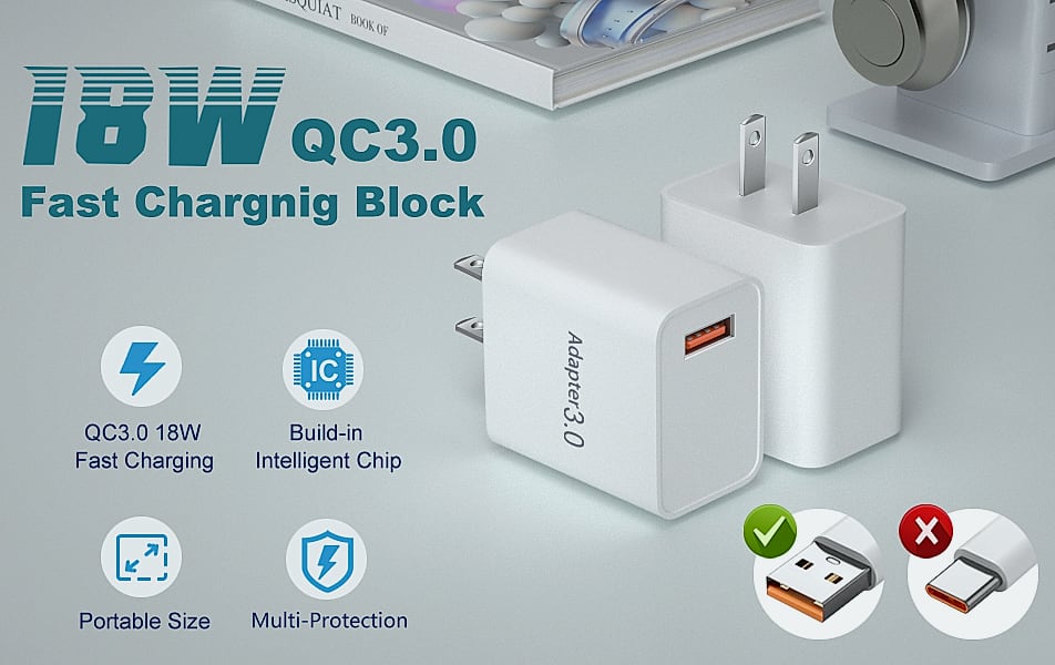 OKRAY 2-Pack 18W USB-A Fast Charging Block Quick Charge 3.0 — package contents