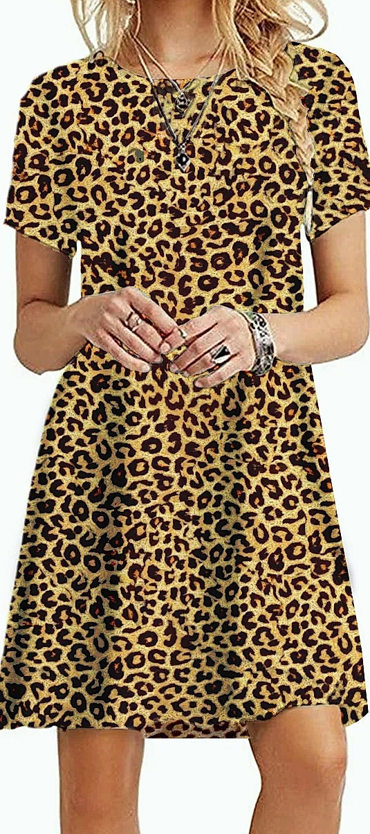 INSTYLISH Women's Casual Print Mini T-Shirt Dress — size comparison
