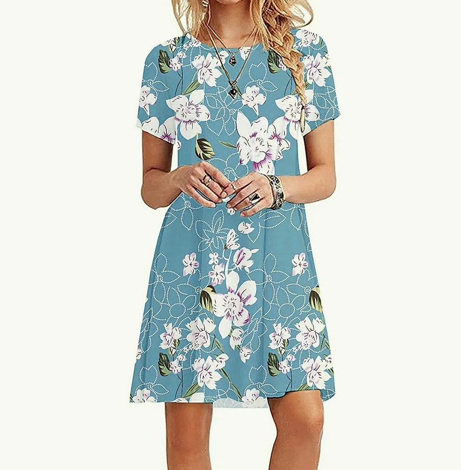 INSTYLISH Women's Casual Print Mini T-Shirt Dress — side view