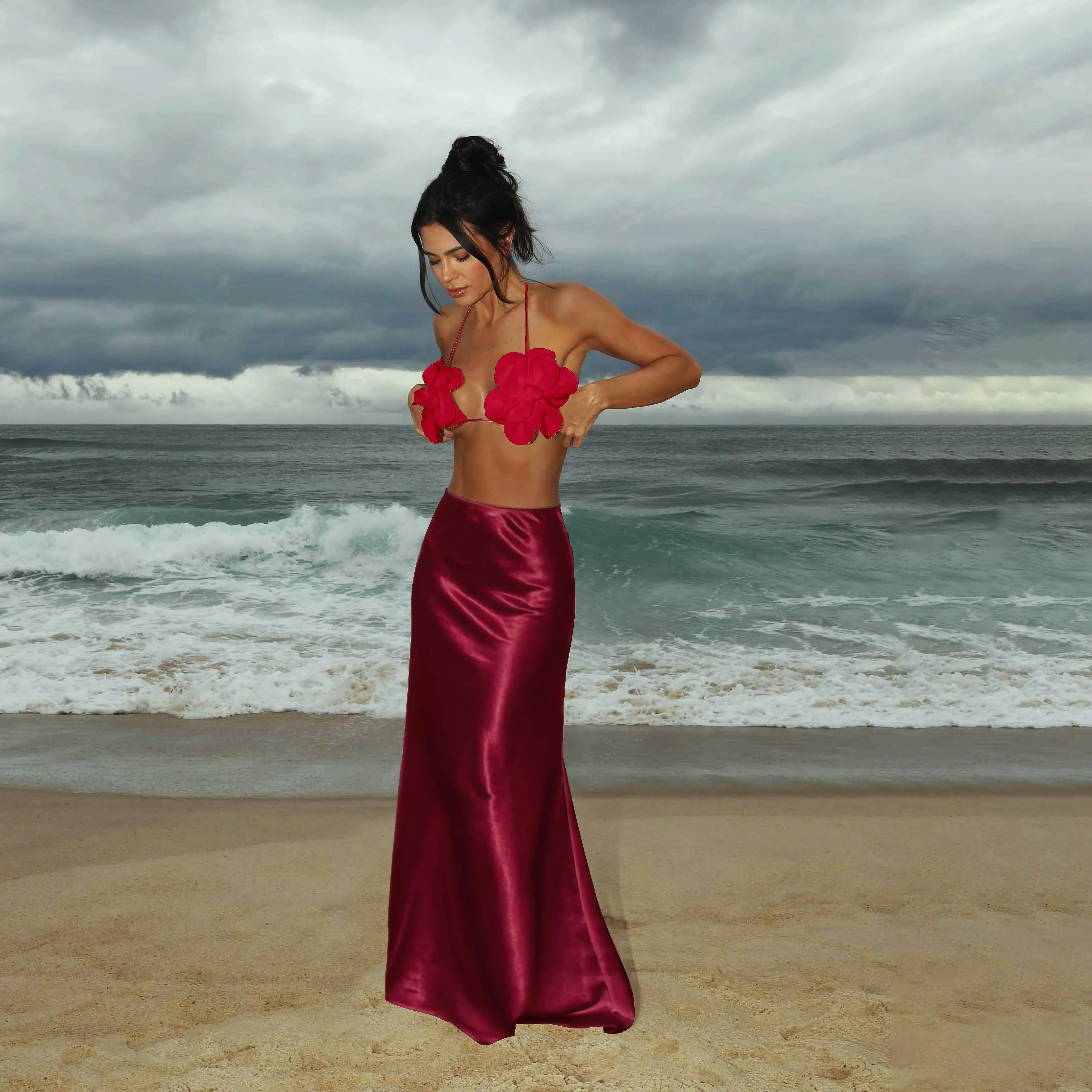 Ashgaily Bandage Bikini Swimsuit with A-Line Skirt 3-Piece — scale reference