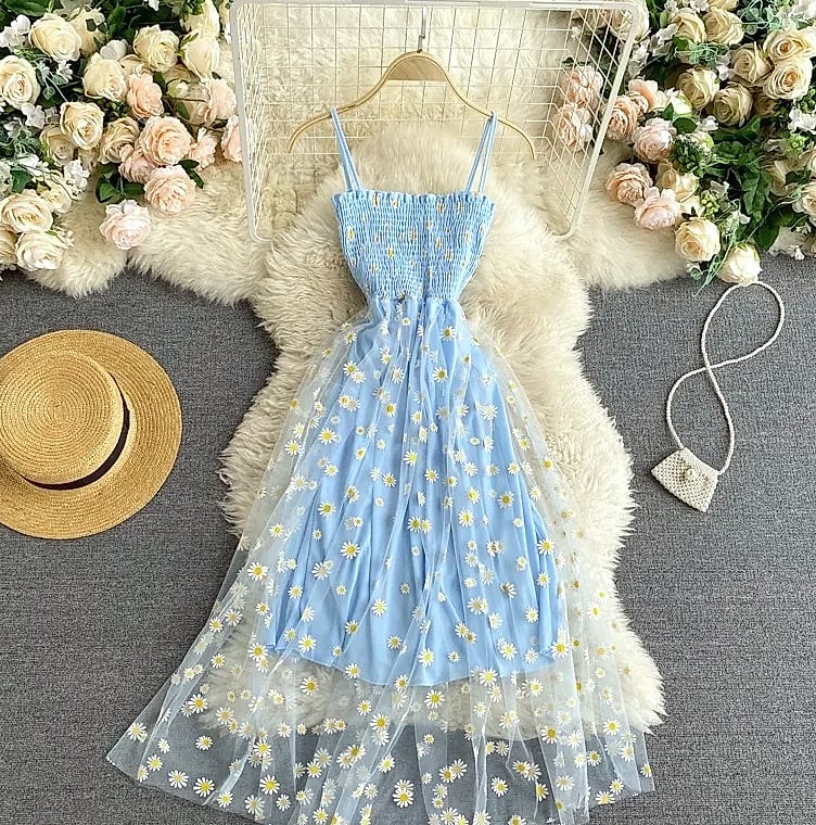 YUOOMUOO Women's Floral Print Mesh Party Dress — assembled view
